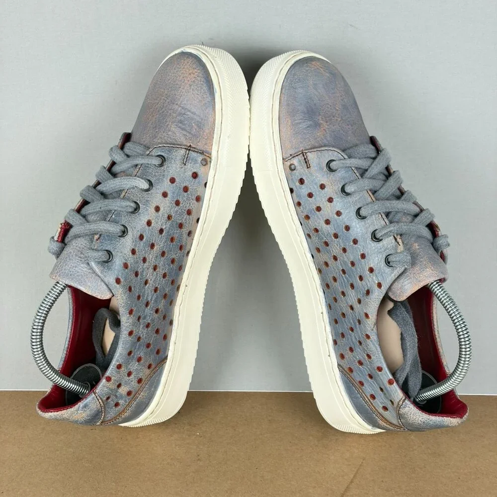 Bed Stu Lyne Perforated Leather Sneakers Womens 7 Blue Red Low Top Lace Up - Picture 6 of 10
